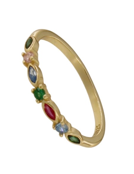 S-2318 - SORTIJA DE PLATA CHAPADA EN ORO CON PIEDRAS DE COLORES 