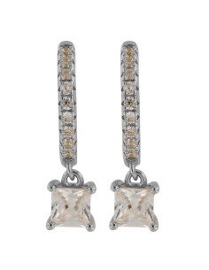 CRI-1239 - CRIOLLA DE PLATA CON CIRCONITA DE 10 MM Y CIRCONITA CUADRADA COLGANTE DE 5 MM