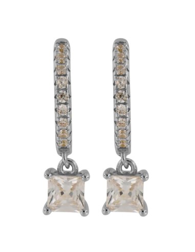 CRI-1239 - CRIOLLA DE PLATA CON CIRCONITA DE 10 MM Y CIRCONITA CUADRADA COLGANTE DE 5 MM
