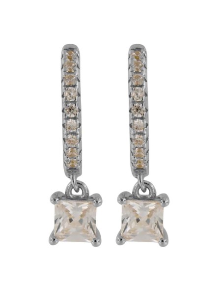 CRI-1239 - CRIOLLA DE PLATA CON CIRCONITA DE 10 MM Y CIRCONITA CUADRADA COLGANTE DE 5 MM