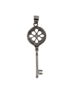 COLG-508 - COLGANTE DE PLATA MOTIVO DE LLAVE CON CIRCONITA 34X12 MM