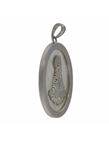 COLG-967 - COLGANTE DE PLATA Y NÁCAR VIRGEN DE LOS DESAMPARADOS DE 25 MM X 30 MM
