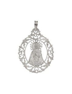COLG-498RODIO - COLGANTE PLATA RODIADO EN ORO MEDALLÓN VIRGEN DE LOS DESAMPARADOS DE 29 MM X 38 MM