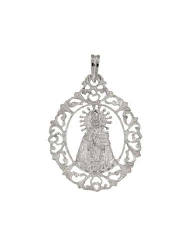 COLG-498RODIO - COLGANTE PLATA RODIADO EN ORO MEDALLÓN VIRGEN DE LOS DESAMPARADOS DE 29 MM X 38 MM