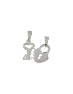 COLG-398 - COLGANTE CANDADO Y LLAVE PARTIDO PLATA DE 16 MM X 20 MM