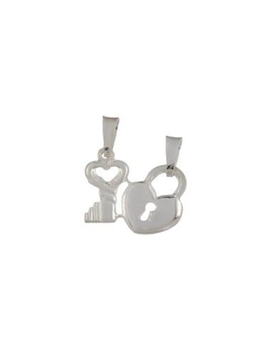 COLG-398 - COLGANTE CANDADO Y LLAVE PARTIDO PLATA DE 16 MM X 20 MM