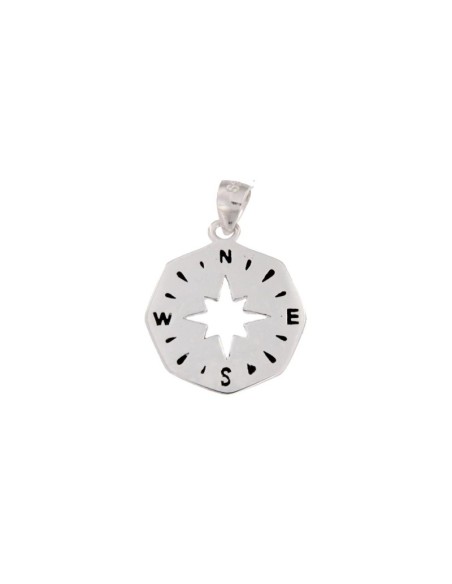 COLG-839 - COLGANTE DE PLATA CON FORMA DE BRÚJULA DE 15 MM X 17 MM