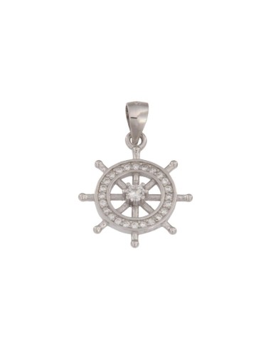 COLG-790 - COLGANTE DE PLATA CON FORMA DE TIMÓN CON CIRCONITA DE 17 MM X 20 MM