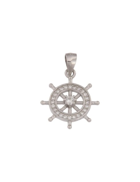COLG-790 - COLGANTE DE PLATA CON FORMA DE TIMÓN CON CIRCONITA DE 17 MM X 20 MM
