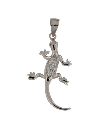 COLG-778 - COLGANTE DE PLATA CON MOTIVO DE SALAMANDRA CON CIRCONITA DE 15 MM X 28 MM
