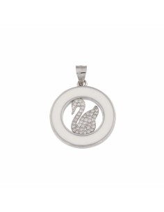 COLG-807 - COLGANTE REDONDO CON INTERIOR CISNE CIRCONITA PLATA DE 22 MM