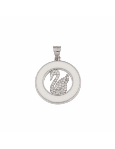 COLG-807 - COLGANTE REDONDO CON INTERIOR CISNE CIRCONITA PLATA DE 22 MM