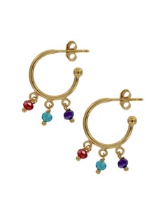 CRI-976 - CRIOLLA DE PLATA CHAPADA EN ORO CON PIEDRAS DE COLOR COLGANTES DE 12 MM  2
