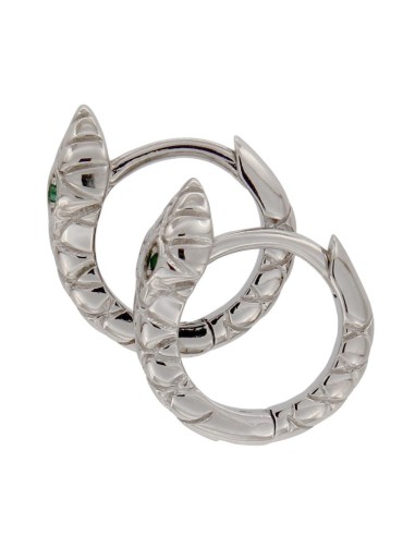 CRI-1011 - CRIOLLA DE PLATA CON MOTIVO DE SERPIENTE CON PIEDRA VERDE EN LOS OJOS DE 8 MM