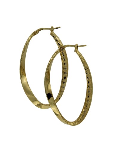 CRI-1043 - CRIOLLA DE PLATA CON MOTIVO OVALADO CHAPADO EN ORO DIAMANTADO DE 40 MM X 20 MM