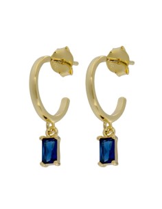 CRI-971 - CRIOLLA DE PLATA CHAPADO EN ORO DE 10 MM Y PIEDRA DE COLOR AZUL DE 3 MM X 6 MM 