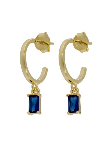 CRI-971 - CRIOLLA DE PLATA CHAPADO EN ORO DE 10 MM Y PIEDRA DE COLOR AZUL DE 3 MM X 6 MM 
