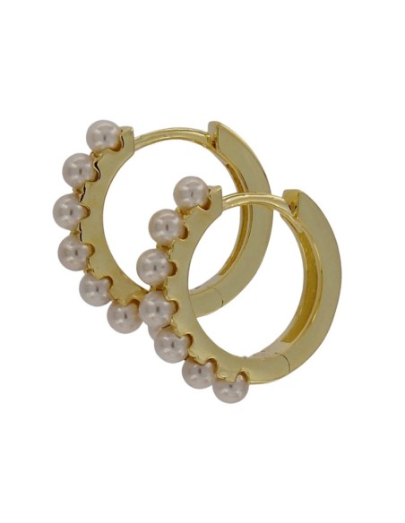 CRI-994 - CRIOLLA DE PLATA CHAPADO EN ORO CON MOTIVO DE PERLITAS DE 2,5 MM Y 10 MM 