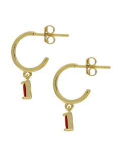 CRI-963 - CRIOLLA DE PLATA CHAPADO EN ORO DE 10 MM Y PIEDRA DE COLOR ROJO DE 3 MM X 6 MM  2