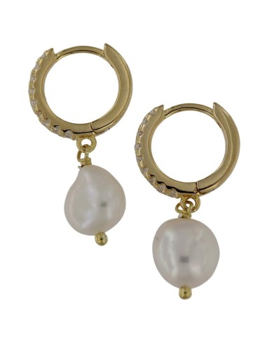 CRI-1164 - CRIOLLA DE PLATA CHAPADA EN ORO CON CIRCONITA DE 10 MM Y PERLA CULTIVADA 10 MM A PROX