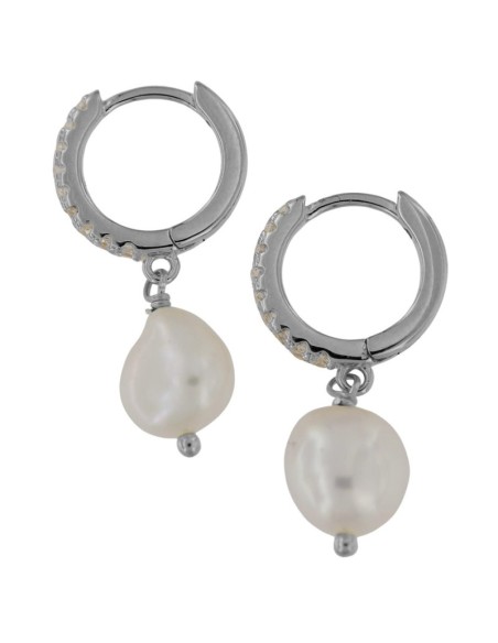 CRI-1163 - CRIOLLA DE PLATA CON CIRCONITA DE 10 MM Y PERLA CULTIVADA 10 MM A PROX