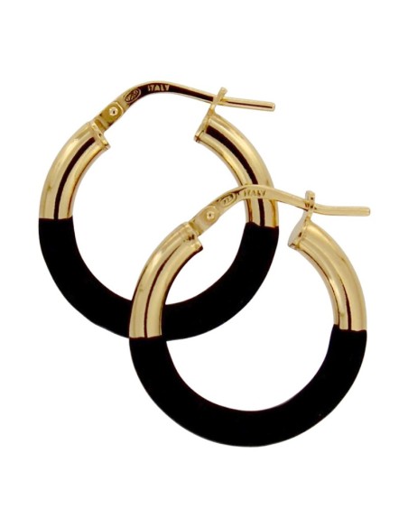 CRI-885 - CRIOLLA DE PLATA CHAPADO EN ORO CON ESMALTE EN NEGRO DE 12 MM DIÁMETRO Y 3 MM DE GROSOR 