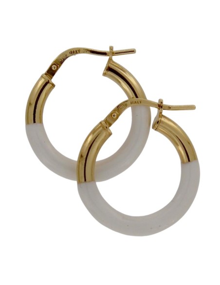 CRI-875 - CRIOLLA DE PLATA CHAPADO EN ORO CON ESMALTE EN BLANCO DE 15 MM DIÁMETRO Y 3 MM DE GROSOR 
