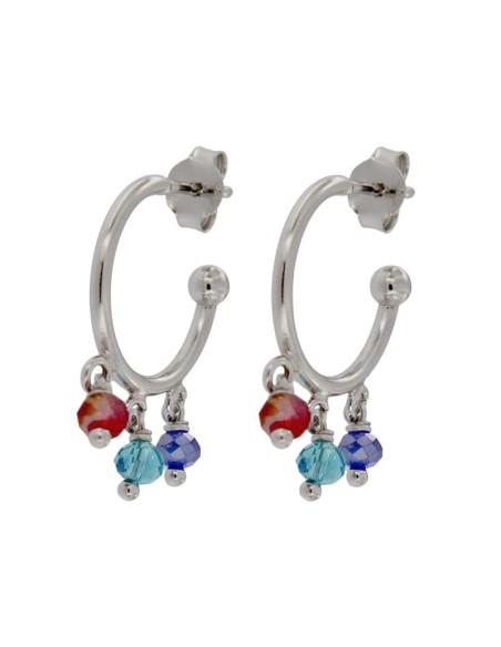 CRI-975 - CRIOLLA DE PLATA CON PIEDRAS DE COLOR COLGANTES DE 12 MM 