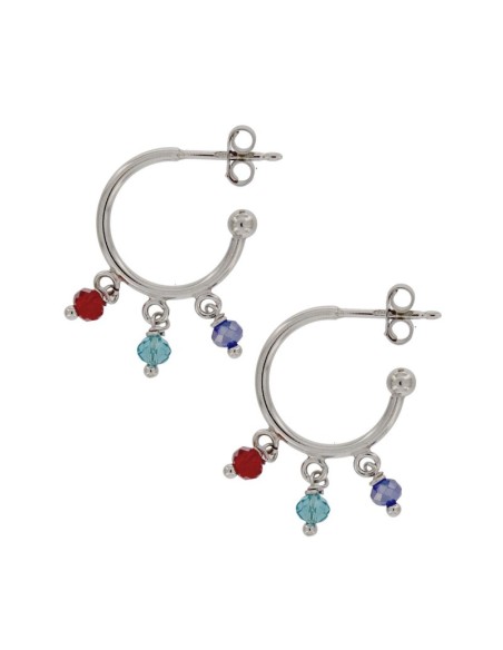 CRI-975 - CRIOLLA DE PLATA CON PIEDRAS DE COLOR COLGANTES DE 12 MM 