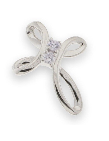 CRUZ-309 - CRUZ DE PLATA BRILLO Y DOS CIRCONITAS DE 22MM X 16 MM