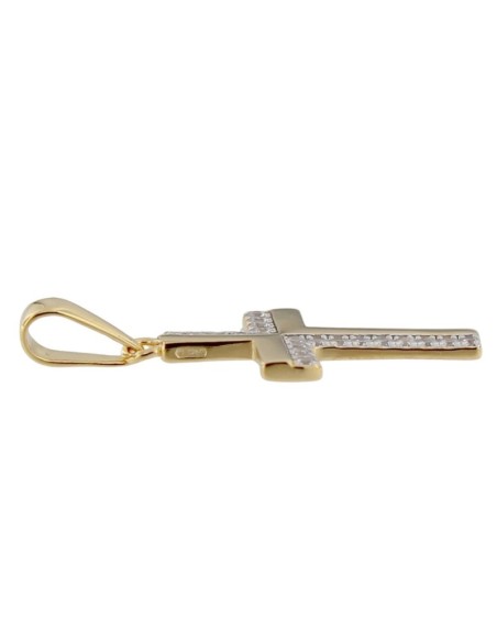 CRUZ-342 - CRUZ DE PLATA CHAPADA EN ORO CON CIRCONITA 14 MM X 20 MM