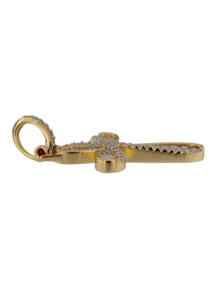 CRUZ-334 - CRUZ DE PLATA CHAPADA EN ORO CON CIRCONITA Y PIEDRA BLANCA DE 25 MM X 19 MM