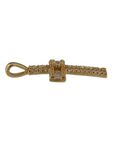 CRUZ-336 - CRUZ DE PLATA CHAPADA EN ORO CON CIRCONITA Y PIEDRA BLANCA DE 20 MM X 15 MM 2
