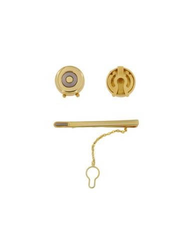 CB-84 - CUBRE BOTON Y PISACORABATA CHAPADO EN ORO Y MOTIVO EN PLATEADO
