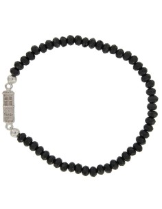PUL-4609 - PULSERA ELÁSTICA CON PIEDRA NEGRO DE 4 MM Y MOTIVO DE TORRE TERUEL DE 13 MM X 5 MM 