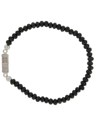 PUL-4609 - PULSERA ELÁSTICA CON PIEDRA NEGRO DE 4 MM Y MOTIVO DE TORRE TERUEL DE 13 MM X 5 MM 