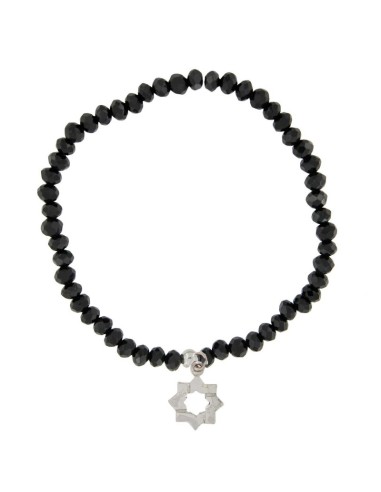 PUL-4663 - PULSERA ELÁSTICA CON PIEDRA NEGRA DE 4 MM Y MOTIVO DE COLGANTE ESTRELLA MUDÉJAR DE 12 MM