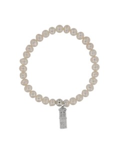 PUL-4656 - PULSERA ELÁSTICA CON PERLA DE 4 MM Y MOTIVO DE COLGANTE TORRE TERUEL DE 13 MM X 5 MM 
