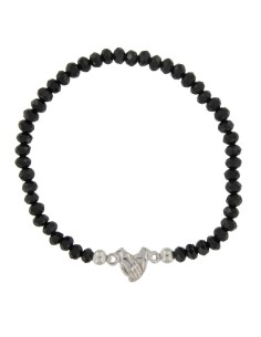 PUL-4605 - PULSERA ELÁSTICA CON PIEDRA DE COLOR NEGRO DE 4 MM Y MOTIVO DE MANOS UNIDAS TERUEL DE 9 MM X 9 MM 
