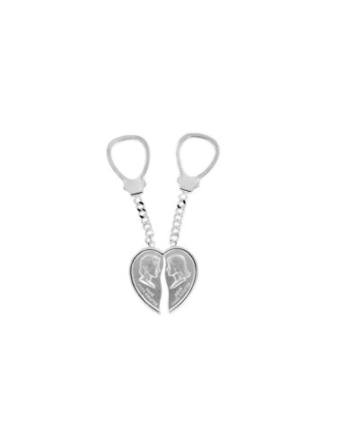 LL-96 - LLAVERO DE PLATA CORAZON PARTIDO DE 40 MM X 40 MM Y 10 CM