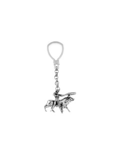 LL-118 - LLAVERO DE PLATA TORO Y TORERO CON CAPA DE 35 MM X 45 MM Y 11 CM