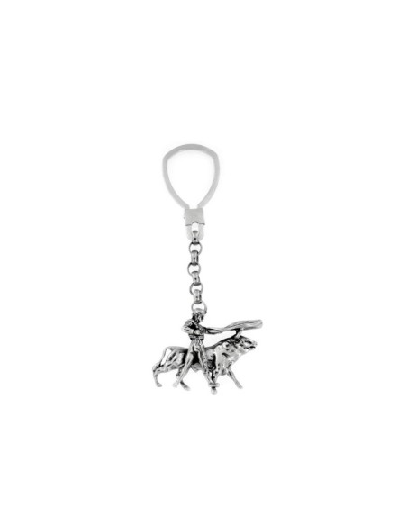 LL-118 - LLAVERO DE PLATA TORO Y TORERO CON CAPA DE 35 MM X 45 MM Y 11 CM