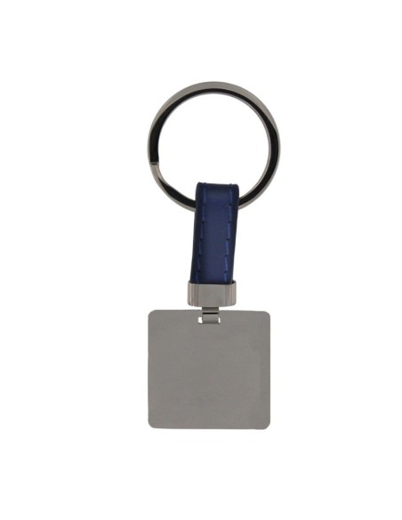 LL-149 - LLAVERO DE ACERO CON CUERO AZUL ELÉCTRICO Y PLACA CUADRADA DE 30 X 30 MM