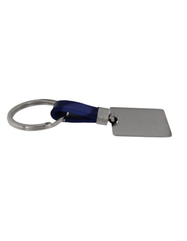 LL-149 - LLAVERO DE ACERO CON CUERO AZUL ELÉCTRICO Y PLACA CUADRADA DE 30 X 30 MM