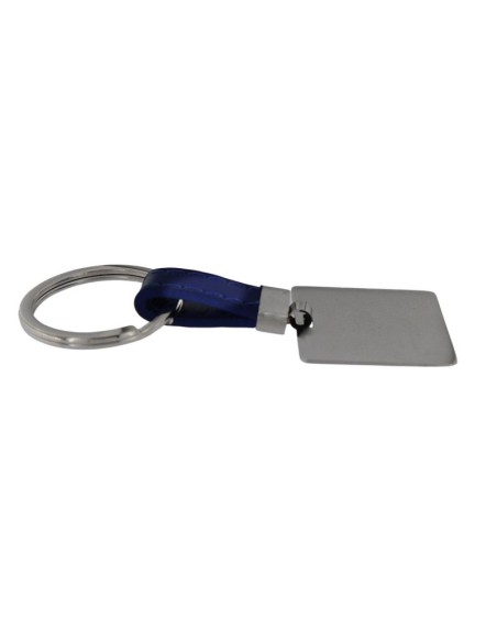 LL-149 - LLAVERO DE ACERO CON CUERO AZUL ELÉCTRICO Y PLACA CUADRADA DE 30 X 30 MM