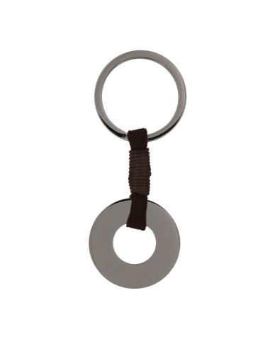 LL-147 - LLAVERO DE ACERO CON ROLLO DE CUERDA  Y PLACA REDONDA HUECA INTERIOR DE 30 MM
