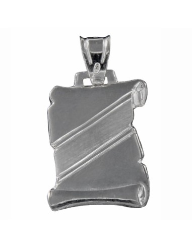 PLACA-107 - PLACA PERGAMINO PLATA FORRADO CON EL CENTRO EN MATE DE 19 MM X 26 MM