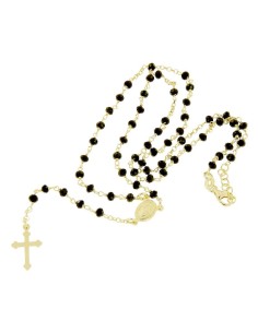 RO-40 - ROSARIO DE PLATA CHAPADO EN ORO CON CADENA DE 32 CM Y ANCHO DE 2 MM/PIEDRA NEGRA 4 MM Y COLGANTE DE 18 MM X 17 MM 2