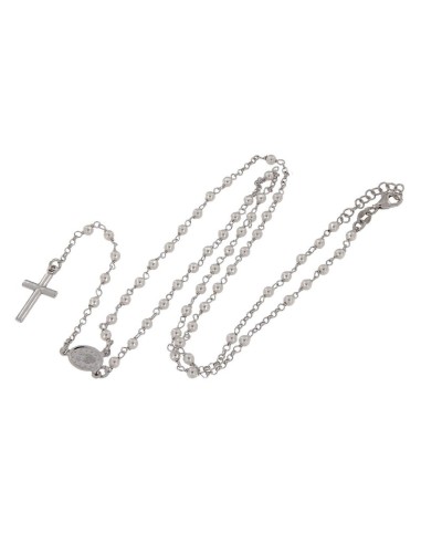 RO-41 - ROSARIO DE PLATA CON CADENA DE 34 CM Y ANCHO DE 2 MM/PERLA 3 MM Y COLGANTE DE 18 MM X 17 MM