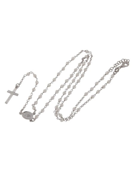 RO-41 - ROSARIO DE PLATA CON CADENA DE 34 CM Y ANCHO DE 2 MM/PERLA 3 MM Y COLGANTE DE 18 MM X 17 MM